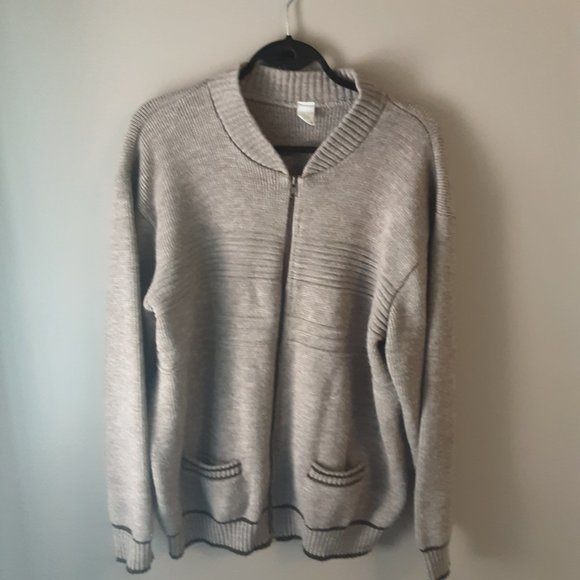 Vintage Men's Tan Brown Grandpa Wool Blend Zippered Sweater Cardigan | Large - Picture 2 of 15